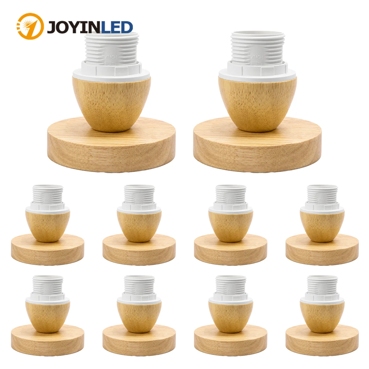 JOYINLED 1/10PCS Solid Wood Lamp Base E27 Light Holder Vintage Table Lamp Fixture Round Wooden Light Base for Bedroom Home Decor