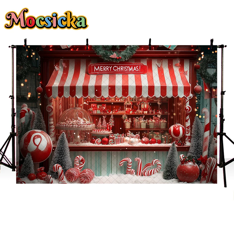 Mocsicka Christmas Cart Store Photography Backdrop Kids Family Photocall Child Baby Photocall Decors Snowy Xmas Trees Background