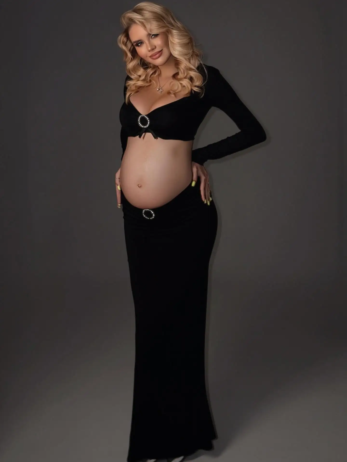2025 New Maternity Dress Photoshoot - Elegant Lace Mesh Pregnancy Gown for Baby Shower Birthday Party Adjustable Waist Plus Size