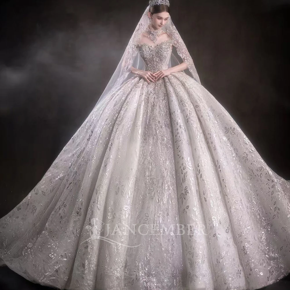 

Customized Ball Gown Strapless Lace Wedding Dresses Floor Length Sleeveless Bridal Gown with Chapel Train vestidos de novia boda