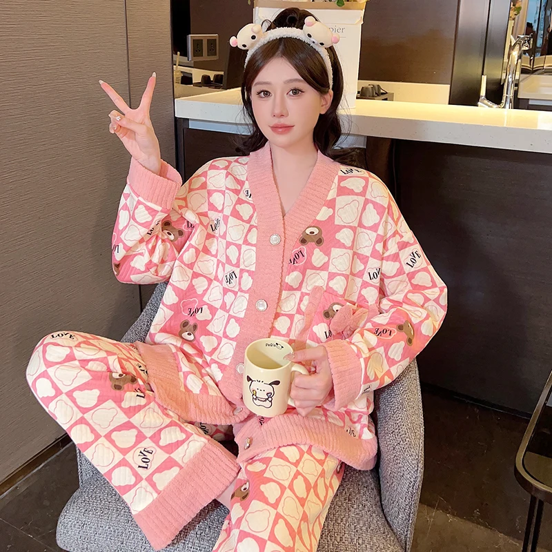 

Пижамные комплекты для женщин: летние, хлопковые, облегающие, для прохладного сезона, милые, дышащие, мягкие, с круглым вырезом, с длинными рукавами, брюки-капри, зимние, мятные