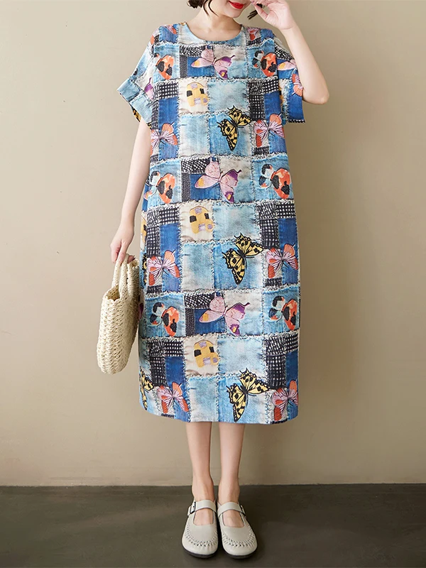 

Slim Fit Цветочная смесь хлопка и льна Тонкая ор Све круглая Ne средней длины Dr Ele Женская смесь для поездок на работу Sle Dr