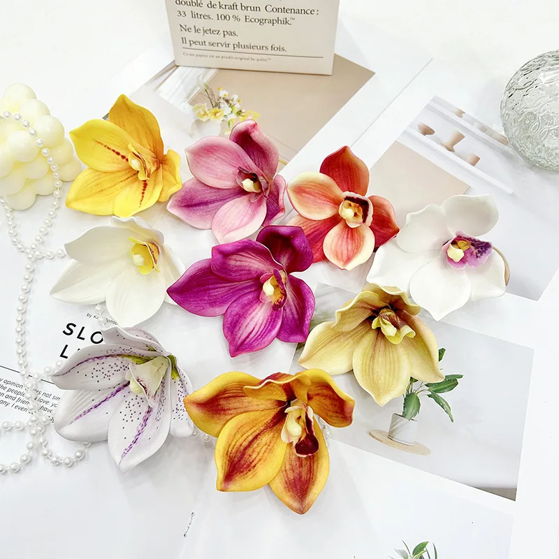 30 Stück Künstliche Silikon-Baumwoll-Cymbidium-Blütenköpfe DIY Geschenkbox Hochzeitsdekoration Blumenarrangement Geburtstagsfeier Heim-Orchideen – Detail 1