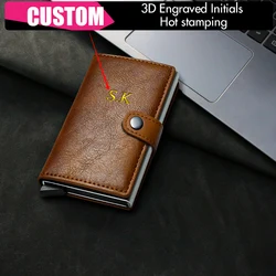 Cartera de cuero de fibra de carbono Rfid para hombre, portatarjetas DE CRÉDITO personalizado, grabado con iniciales, nombre, bricolaje, regalos