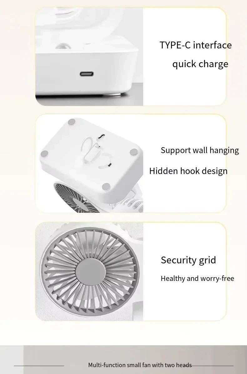 Rechargeable Desk Fan With Double Head And Digital Display_voghion.com