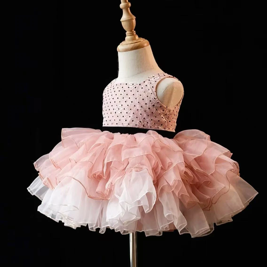 

1-12Y Baby Girl Summer Pink Mesh Ball Gown Dress for Birthday Party Holiday Photography Eid Usual B377