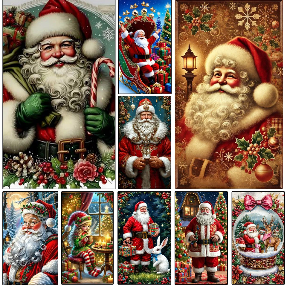 

New Christmas Diamond Drawing 5DDIY Cartoon Santa Claus Gift Mosaic Embroidery Rhinestone Home Decoration Picture