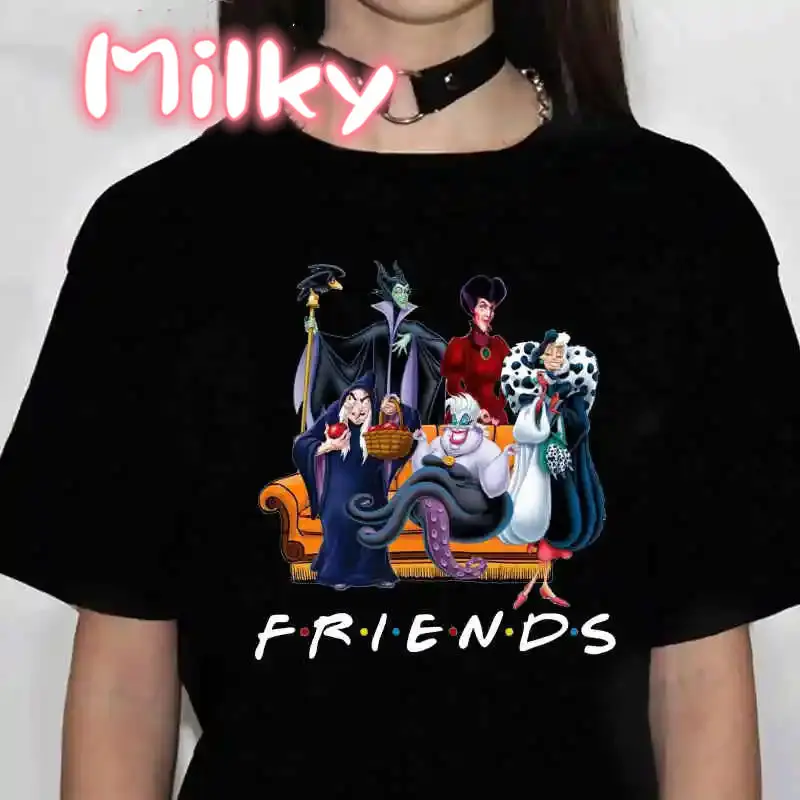 90s Y2k Tops Anime Villain Kawaii T Shirt Women Funny Cartoon Villains Bad Girl T-shirt Black Grunge Tshirt Graphic Tees Ladies