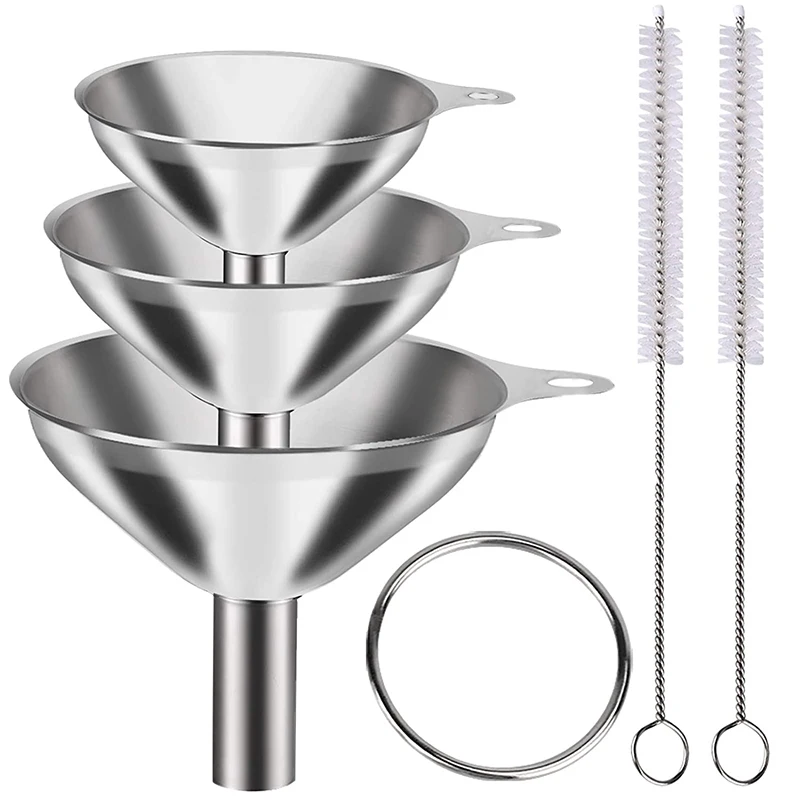 LMETJMA 6Pcs Stainless Steel Funnel 3 Pcs Stainless Steel Kitchen Funnel Set  for Filling Bottles Mini Metal Funnels JT190