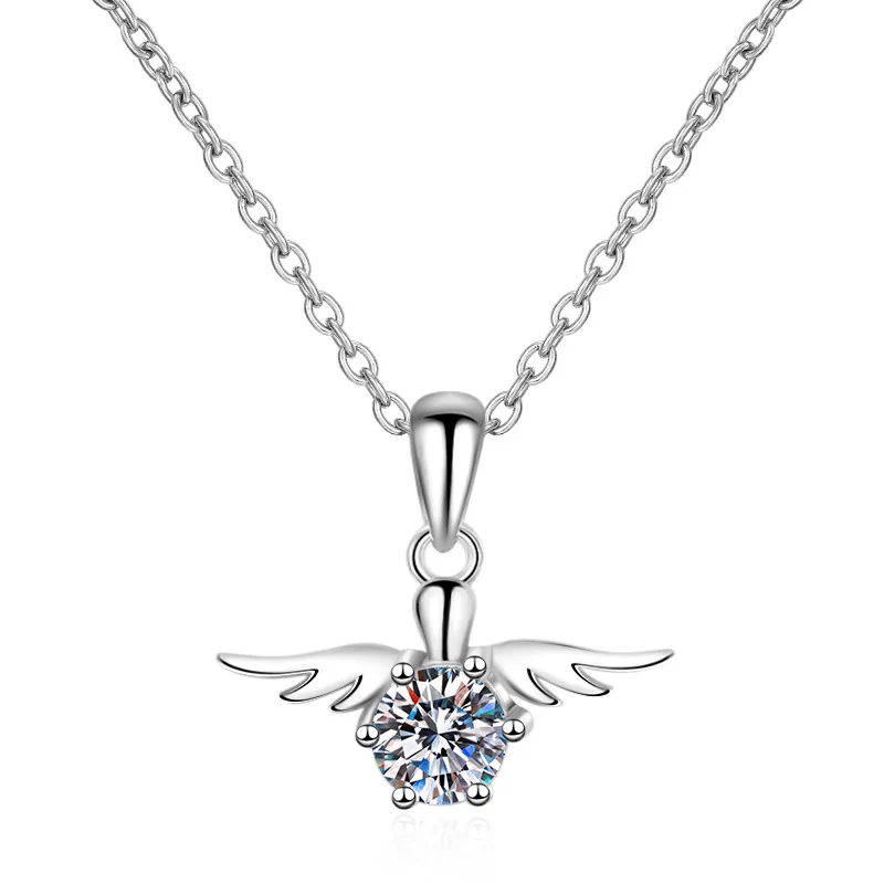18K gold inlaid angel necklace women's pt950 platinum moissanite diamond pendant fashionable collarbone chain gift