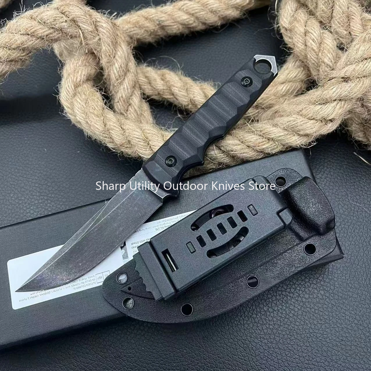 

Прямой нож Ryu 624, с прочным чехлом, тактический режущий нож с фиксированным лезвием, охотничьи многофункциональные инструменты для самообороны, стальные ножи D2
