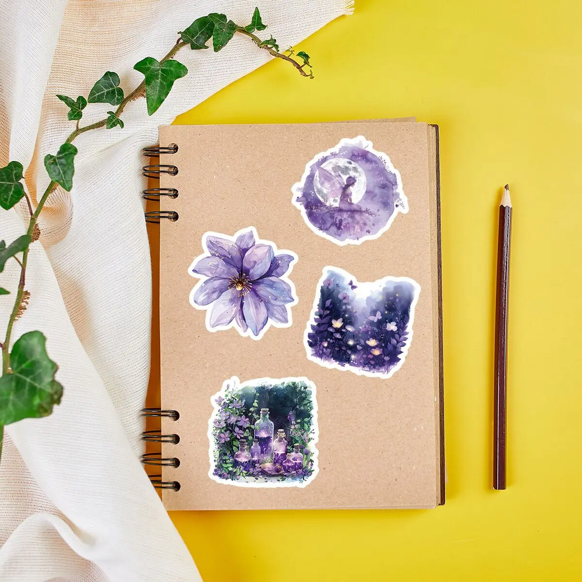 10/50pcs Ins Style Purple Magic Flowers World Cartoon Stickers Aesthetic Cute Decals DIY Laptop Phone Car Decoration Sticker