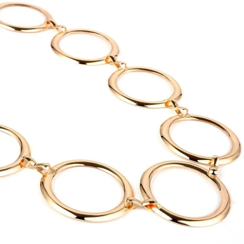 حزام سلسلة واسعة معدني دائري كامل للنساء ، فستان خصر ، حزام معدّل ، موضة