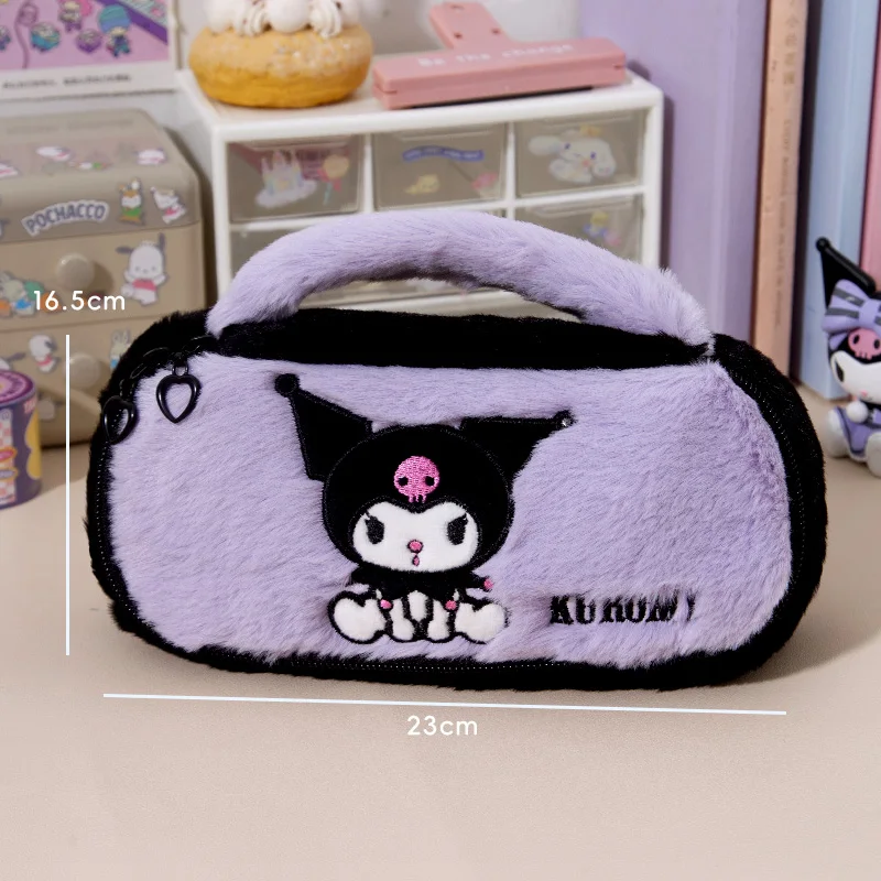 Sanrio-estuche de lápices de felpa de Hello Kitty para mujer, bolsa de cosméticos de dibujos animados para niña y niño, Kuromi My Melody,