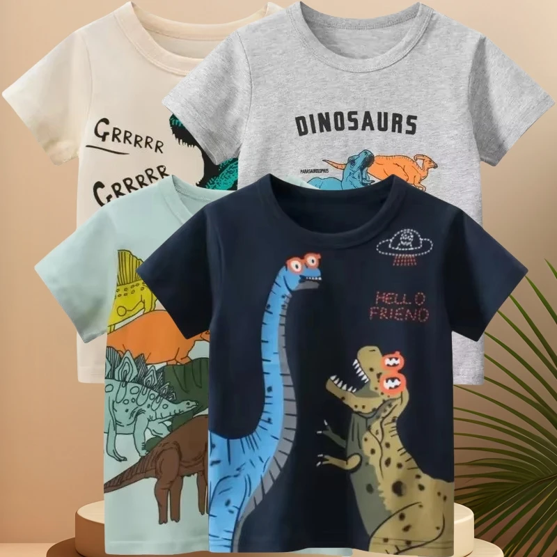 2-10Y Kids Undershirt 2025 Summer New Boys Cartoon Dinsaur T-Shirt Children Short Sleeve Cotton Bottoming Shirt Tops Dropship