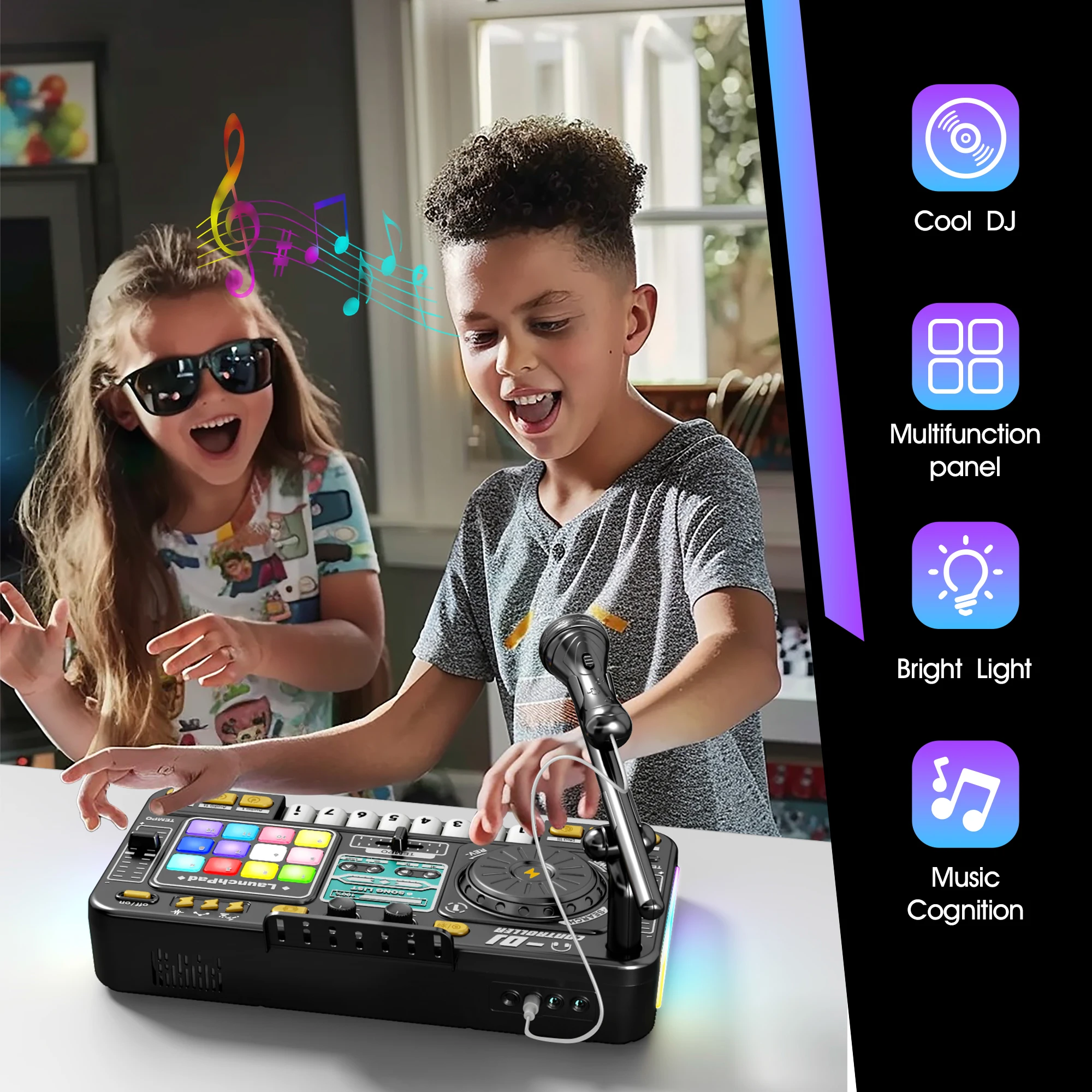 Kid Musical DJ Mixer with Microphone Electronic Keyboard Bluetooth DJ Turntable Console Junior Music Instrument Educational Toy