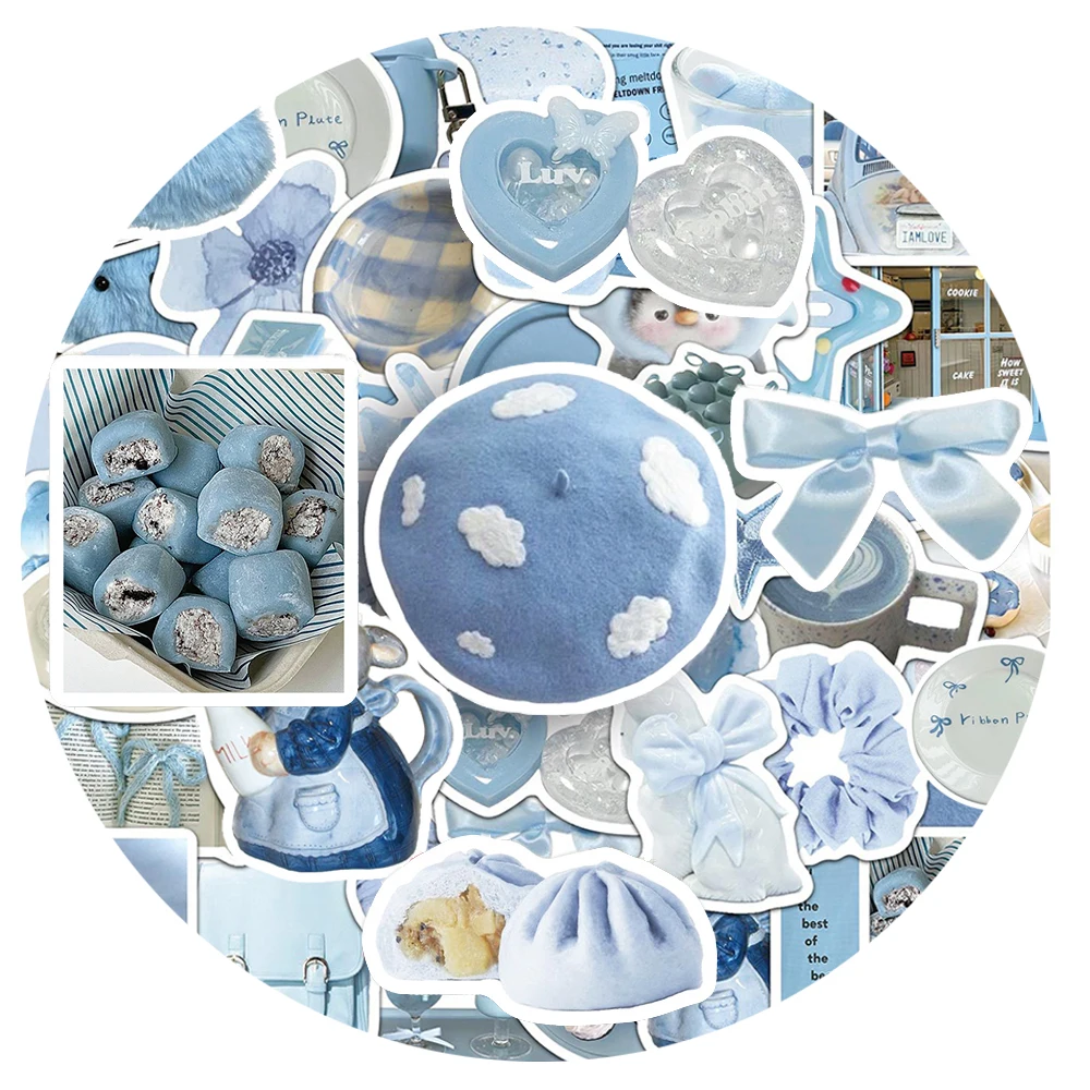 

10/30/50pcs Cute Ins Style Light Blue Aesthetic Art Stickers Cartoon Sticker DIY Suitcase Scrapbook Phone Diary Girl Decals Gift