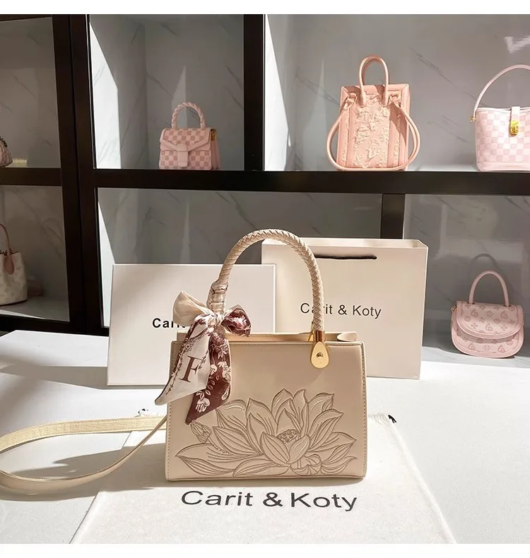 Fashion Floral Embroidery Square Bag High Quality Tote Bag Large Capacity Women's Handbag Lady Purse Shoulder Messenger Bag