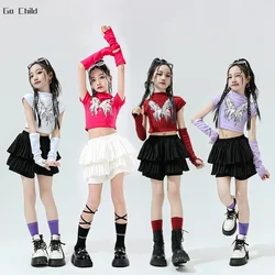 Hip Hop Girls Candy Color Crop Top Street Dance Tiered Skirts Kids Sweet Streetwear Child Jazz Cheerleader Costumes Clothes Sets
