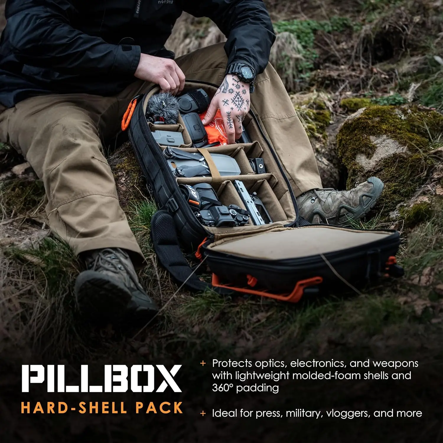 Pillbox - Hardshell Backpack, Tactical Camera Bag with Laptop Compartment Compatible, 29.5 Liter