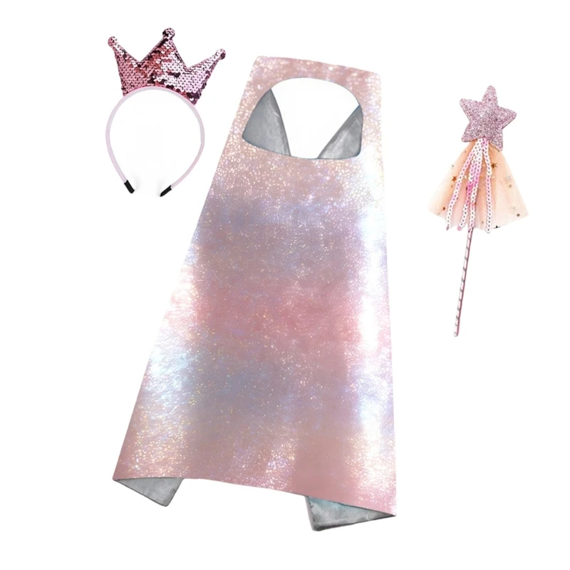 Sparkling Dressing Up Includes Adjustable Headband Sequined Wand And Flowing Shimmering Cloak Accessories