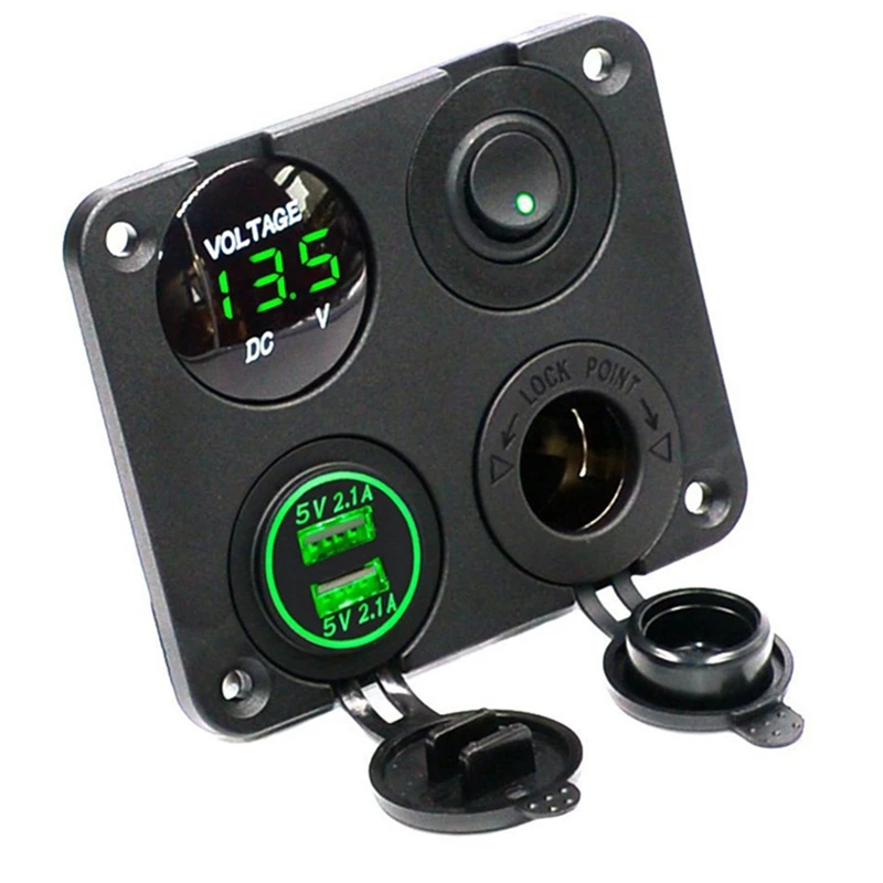 LED Voltmeter With Dual USB Ports&Car Charger For Car/Boat,LED Switch Panel,12-24V Power Socket On-Off Switch