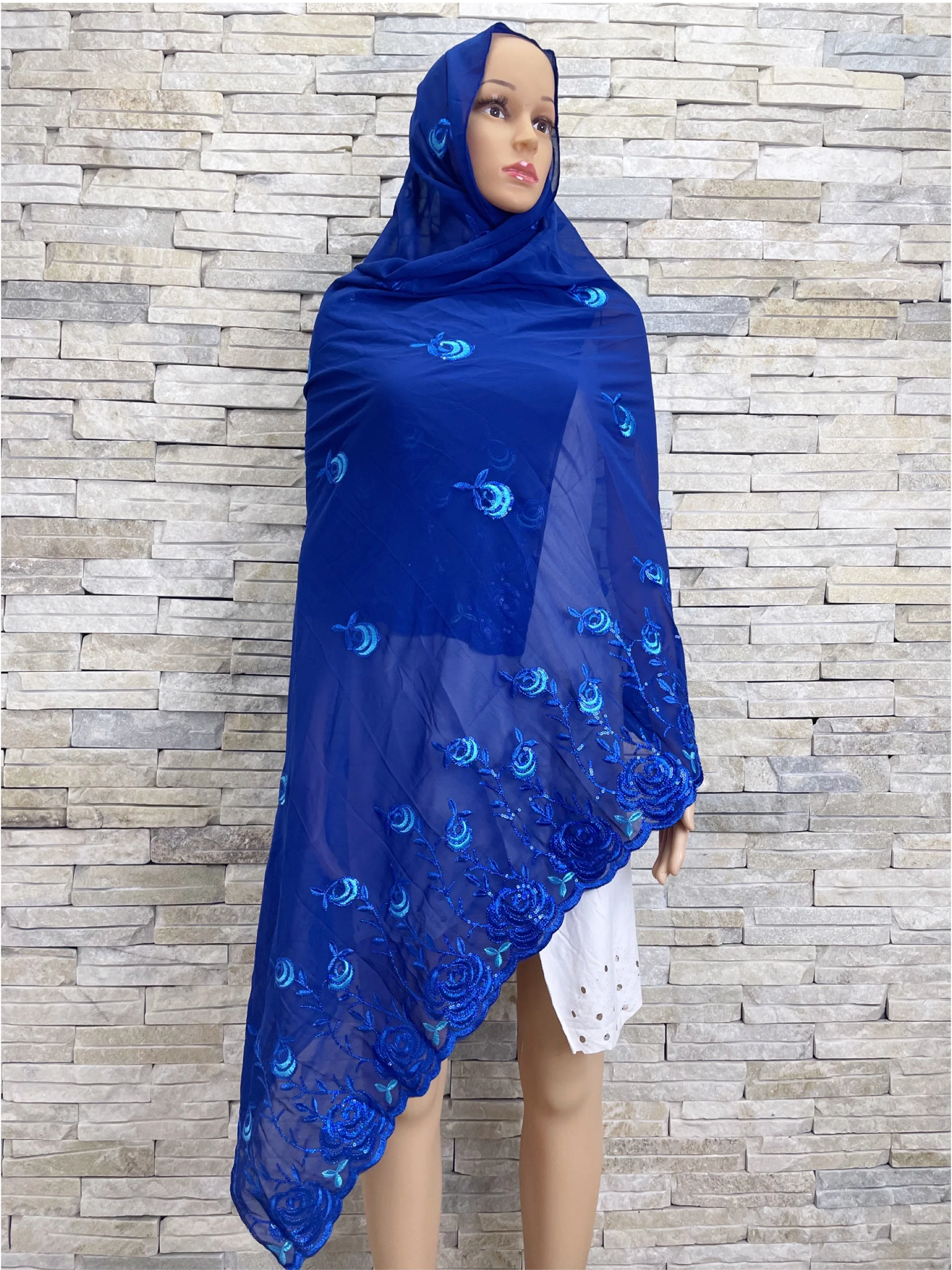 African Chiffon Hijab for Muslim Women, Sequin Embroidery Scarf, Pashmina Turban, Islam Headscarf, Dubai, Spring, Free Shipping