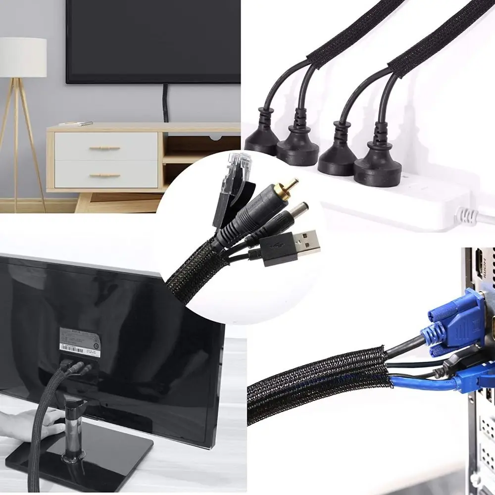 4Pcs Spiral Wrapping Cable Sleeve 50cm Length Expandable Braid Wire Sleeving DIY Sheath Protector TPE Mesh Tube For USB Charger