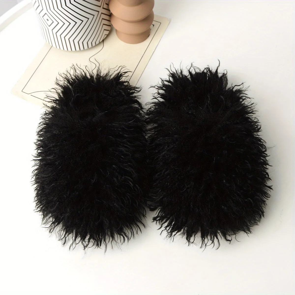 Faux Fur Winter Home Slippers, Solid Color Cozy & Warm Soft Sole Slip On Shoes, Comfortable Indoor Floor Slippers