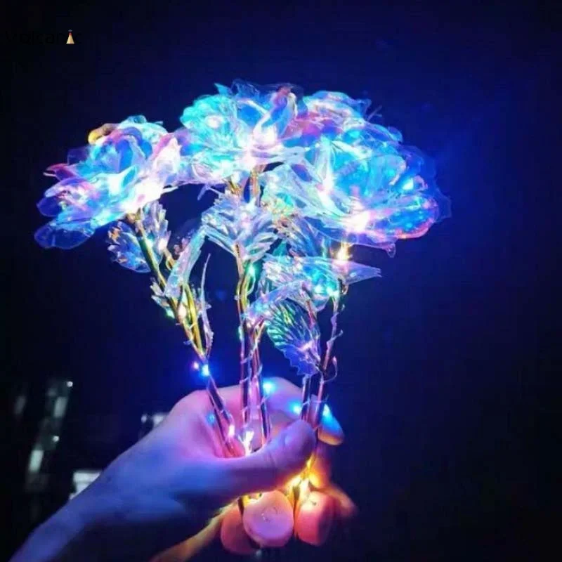 24-karatowa złota folia Galaxy Rose Flower LED Light Sztuczne kwiaty w szkle Boże Narodzenie Walentynki Ślub Dziewczyny Prezent Kolorowe światła