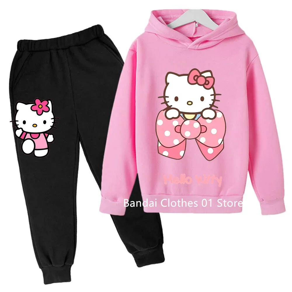 

Children Hello Kitty Hoodie +Pants Sets Anime Katie Cat Clothing Boy Girls' Leisure black Coat 3-12 Age Toddler Sweatshirt
