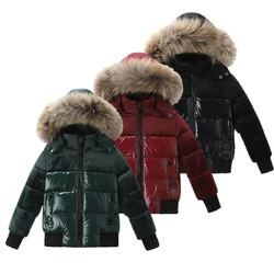 2023 New Winter Teenage Baby Boys  Girls Patchwork Down Jacket -30 ° kid's Unisex Children's Real Raccoon Fur Coat Thick 12m-20Y