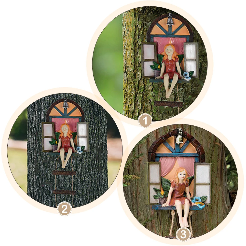 

Fairy on Window Ledge Resin Sculpture Decorative Garden Ornament Home Wall Hanging Adorn Hanging Pendant Decorative Pendant