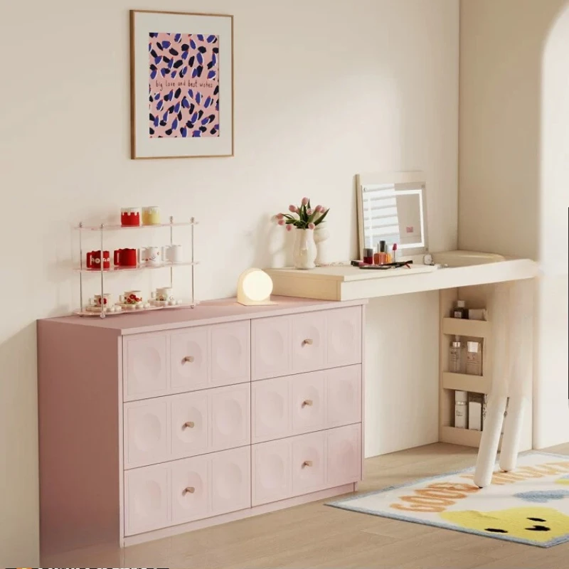 Desk bedroom girls semi-surrounded pink chest dresser integrated cabinet corner French dopamine furniture
