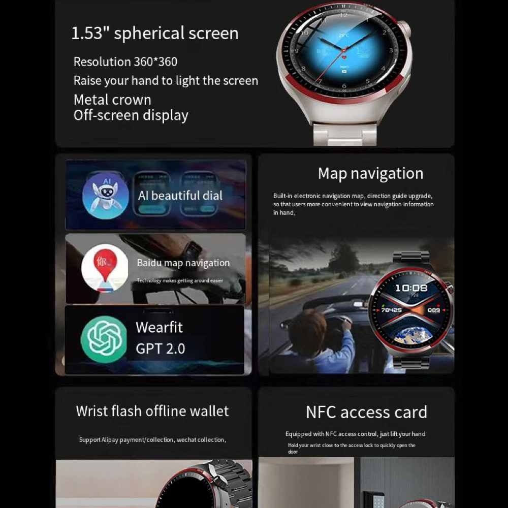 ساعات ذكية بتقنية البلوتوث مضادة للماء للرجال ، جهاز تعقب اللياقة البدنية ، معدل ضربات القلب ، سوار معصم رياضي ، موسيقى ، NFC ، قرص ساعة ثلاثي الأبعاد