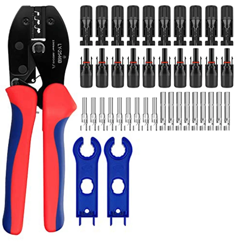 

FULL-Solar Crimpzange Tool Set For 2.5/4/6Mm² Solar PV Cable, 5 Pairs Of Solar Cable Plugs, 9 Pairs Of Solar Plugs