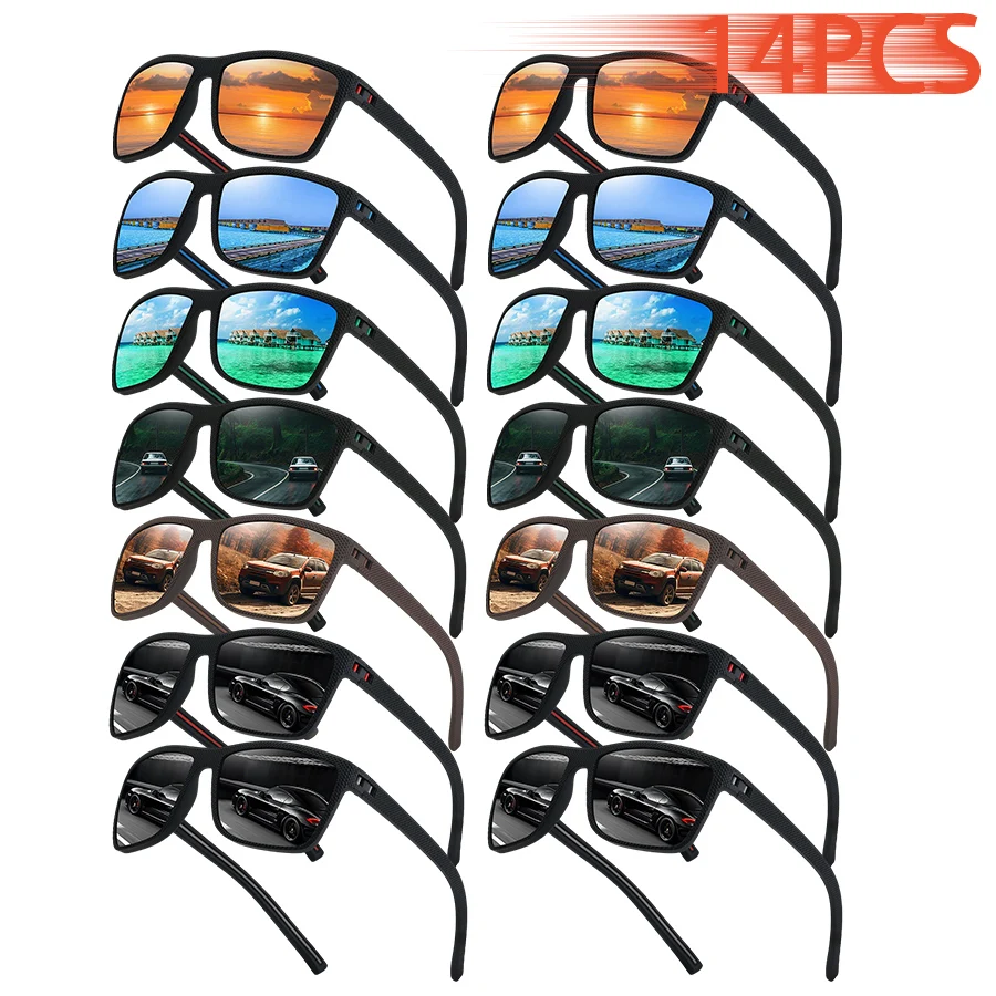 14PCS Unisex Fashion Colorful Stripe Check Vintage Sunglasses Outdoor Casual Fishing Driving Camping Vacation Travel Sun Glasses