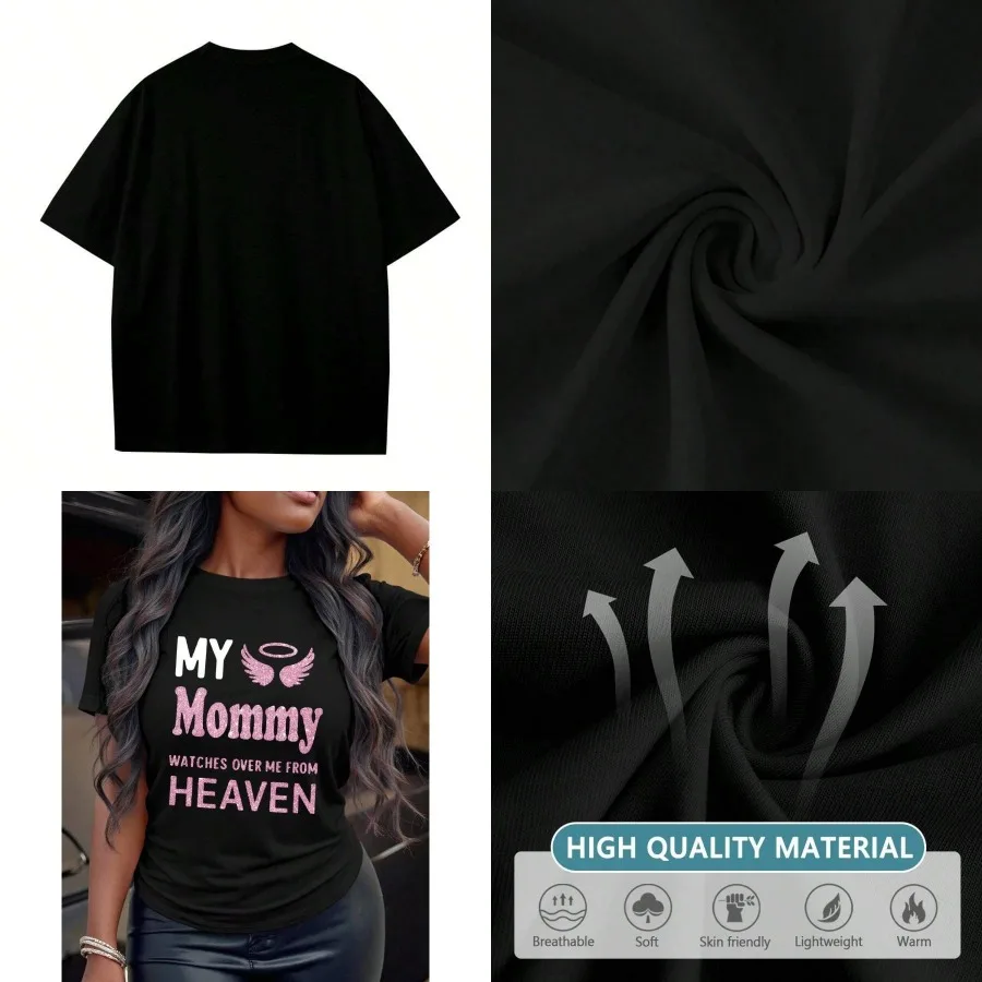 【New style】Angel Wings _My Mom Is Watching Over Me In Heaven_ Printed T-Shirt Women's Fashionable Loose And Comfortable Slogan
