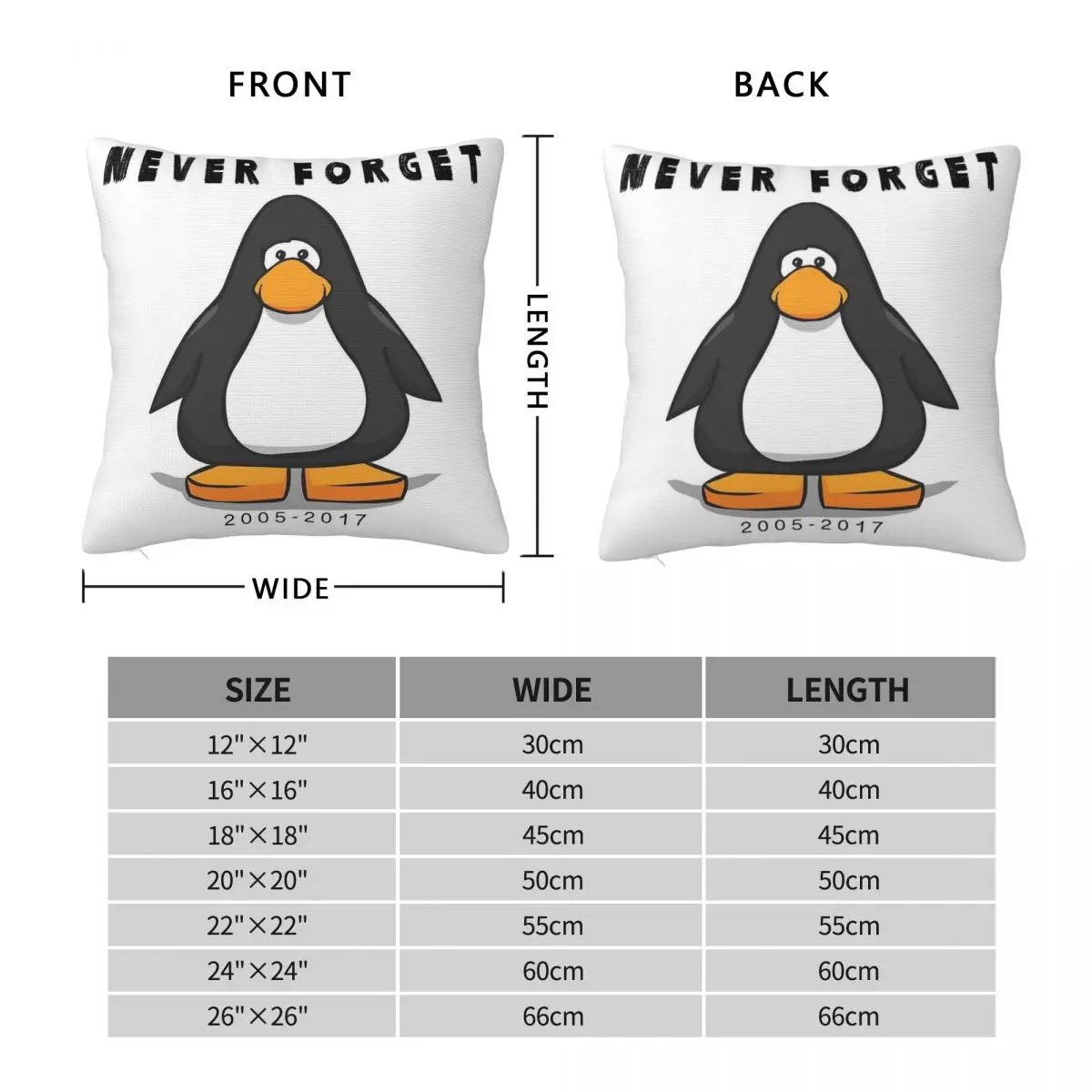 Club Penguin Never Forget Square Pillowcase Polyester Linen Velvet Pattern Zip Decor Room Cushion Cover 45x45