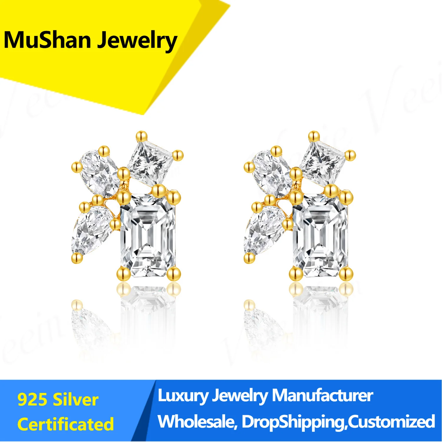 MuShan Jewelry 18k Gold Petal Teardrop Lab Grown Diamond Stud Earrings Available In Princess Cut  Emerald Cut Party Jewelr