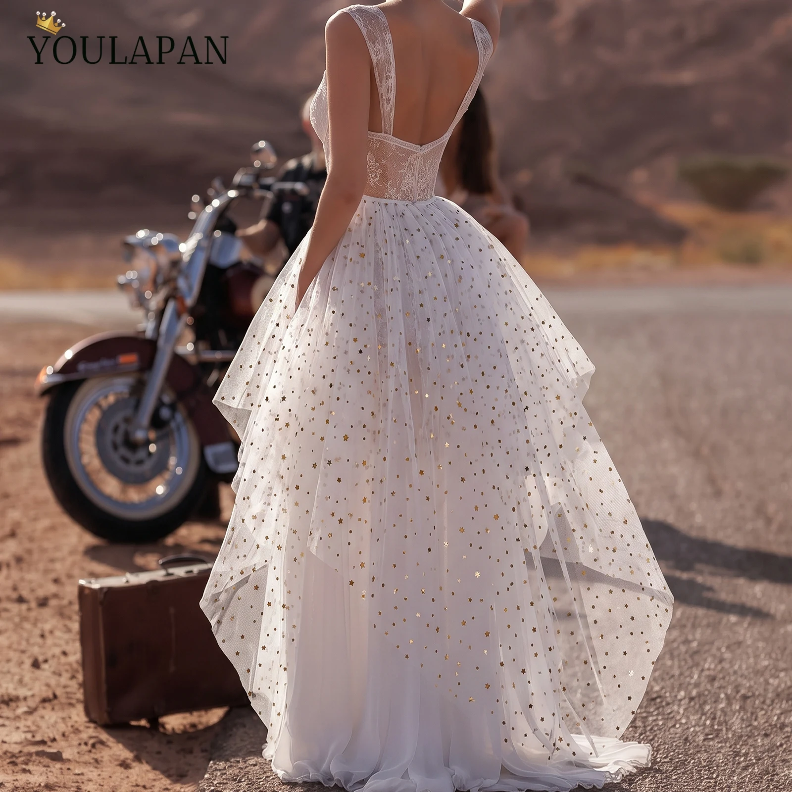 TOPQUEEN Detachable Bridal Overskirt Star Moon Glitter Tulle Irregular Train Para Novia Accesorio De Boda VB51
