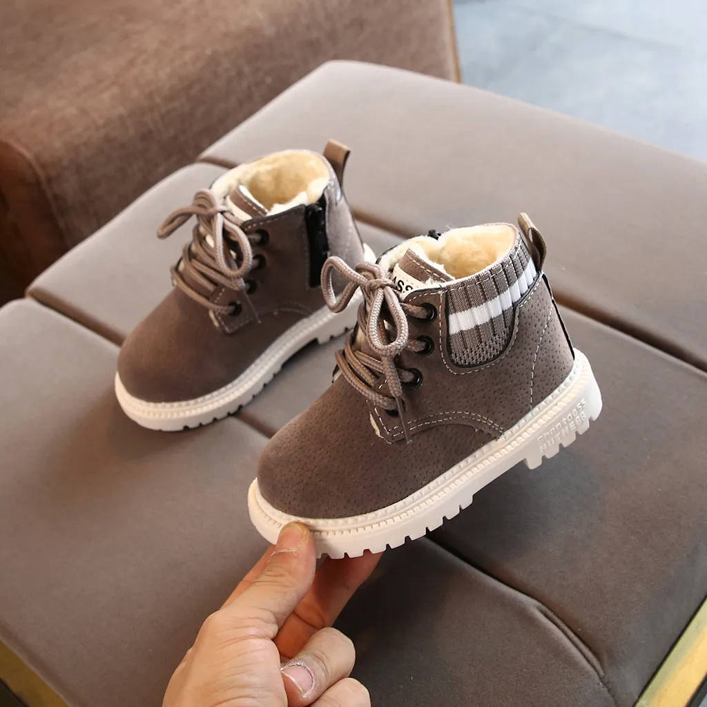 Kids Tide Boots Boys Girls Autumn Winter Warm Thick Cotton Snow Boots Children Leather Cotton Fashion Boots Toddlers Shoes