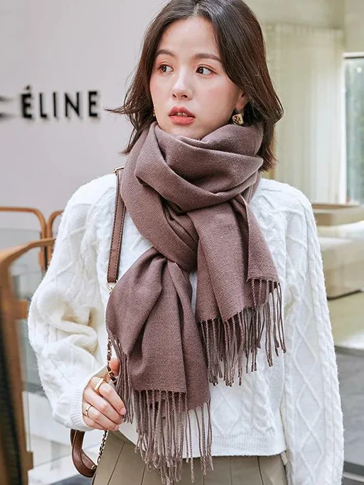 

New Simple Solid Color Scarf 2023 Women's Autumn and Winter Fashion Temperament Tassels Thickened Warm Imitation Cashmere Shawl