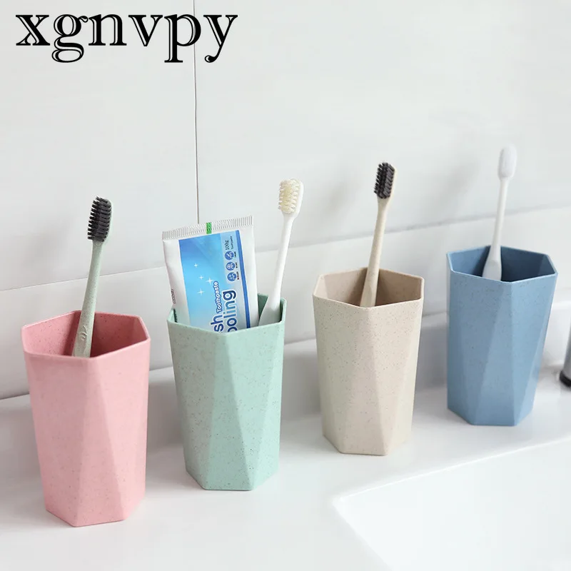 xgnvpy Wheat Straw Brushing Cup Diamond Shaped Mouthwash Holder Toothbrush Storage Set Couple's Edition Household  Organizer