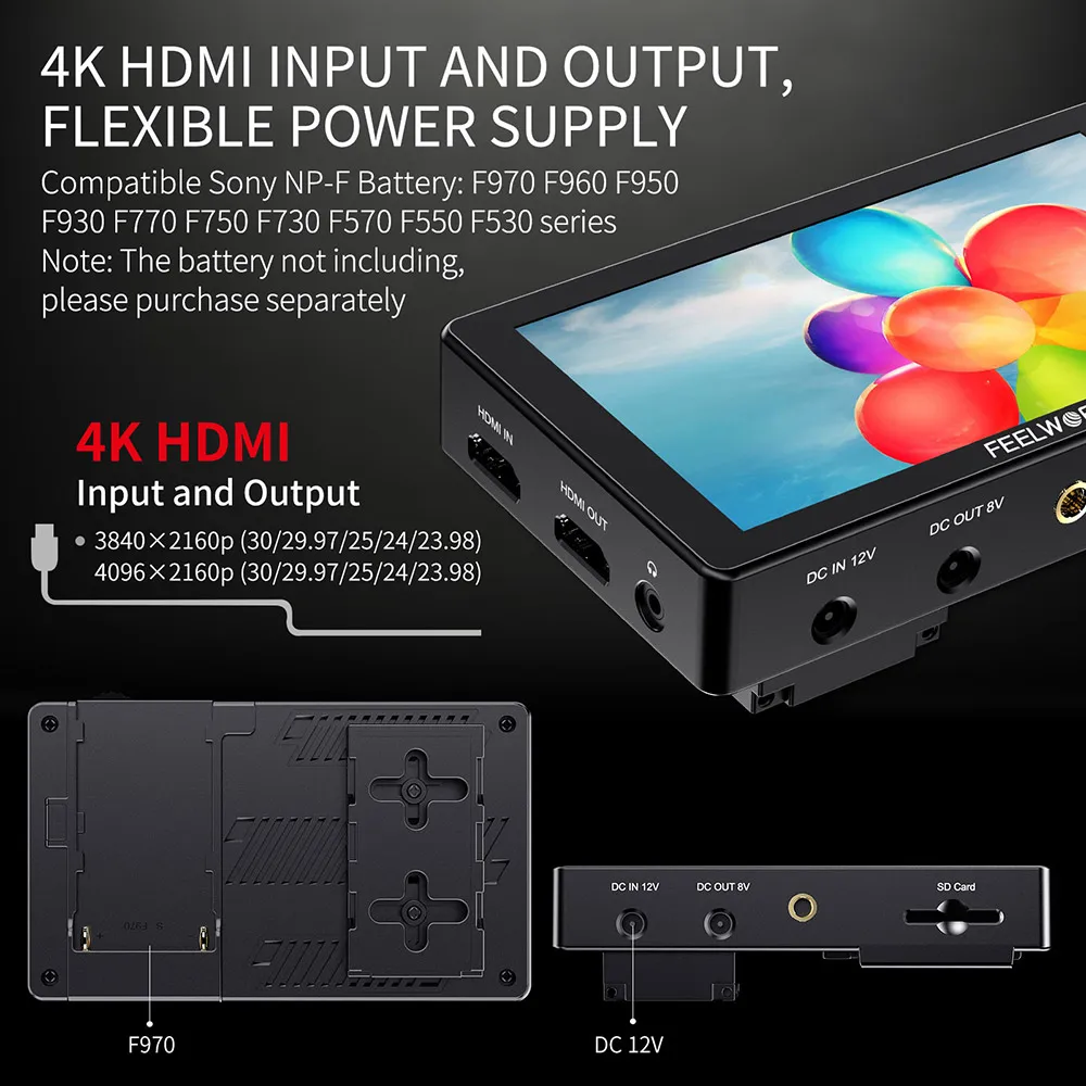 FEELWORLD LUT5 5.5 pollici 3000nit Touch Screen Ultra luminoso DSLR Monitor da campo telecamera IPS 1920X1080 4K uscita ingresso HDMI uscita cc