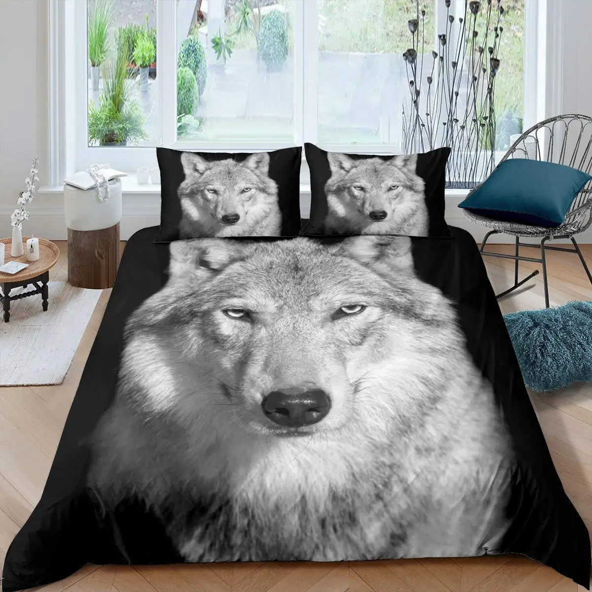 

White Wolf Pattern Bedding Set Animal Duvet Cover Queen King Full Size Bedding Set Men Soft Comforter Cover Black Grey