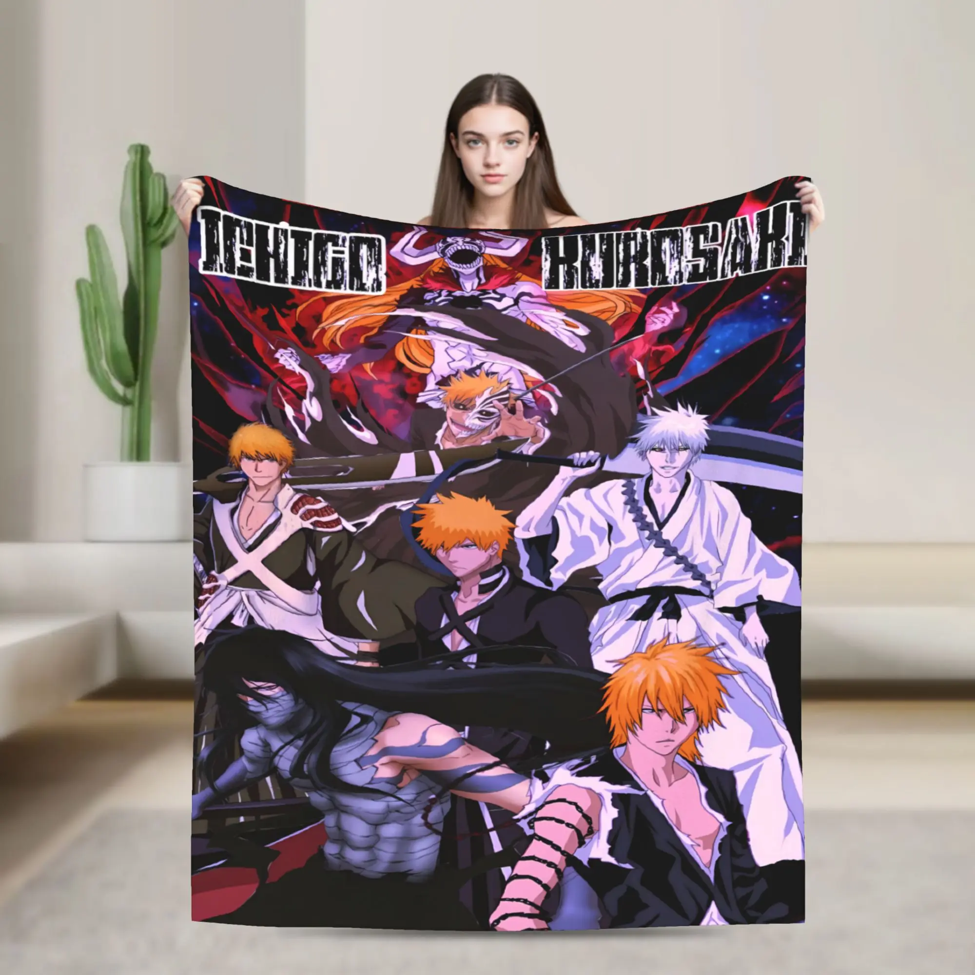 Ichigo Rukia Duo Poster Warm Soft Blankets Bleached Travel Plush Throw Blanket Print Home Decor Flannel Bedspread Sofa Bed Cover