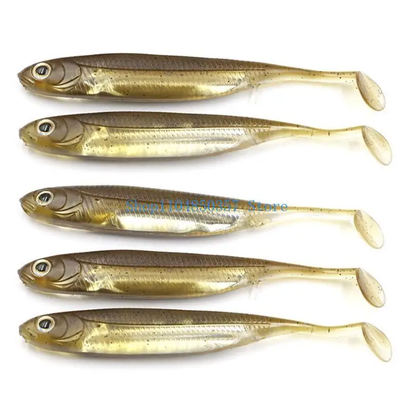 

652F 5Pcs Fishing Soft Lure Plastic for T Tail Bait Artificial Worm Reflective Swimbait for Bass Trout Walleye Fishing Lures