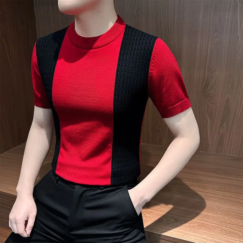 Men's Half-High Collar Splice Knitted Sweater 2026 New Fashion High-End Feeling Base Shirt Inner Wear Top Quality Knitwear