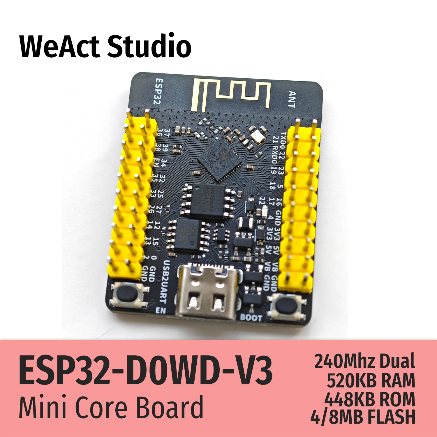 WeAct-Placa de desarrollo ESP32, TYPE-C, CH340K, WiFi + Bluetooth, doble núcleo, ESP32-DOWD-V3